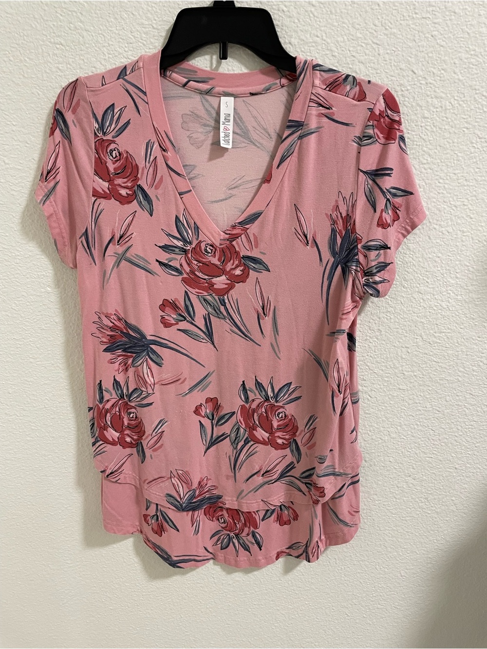 Latched Mama Pink Floral V-Neck Short Sleeve Top